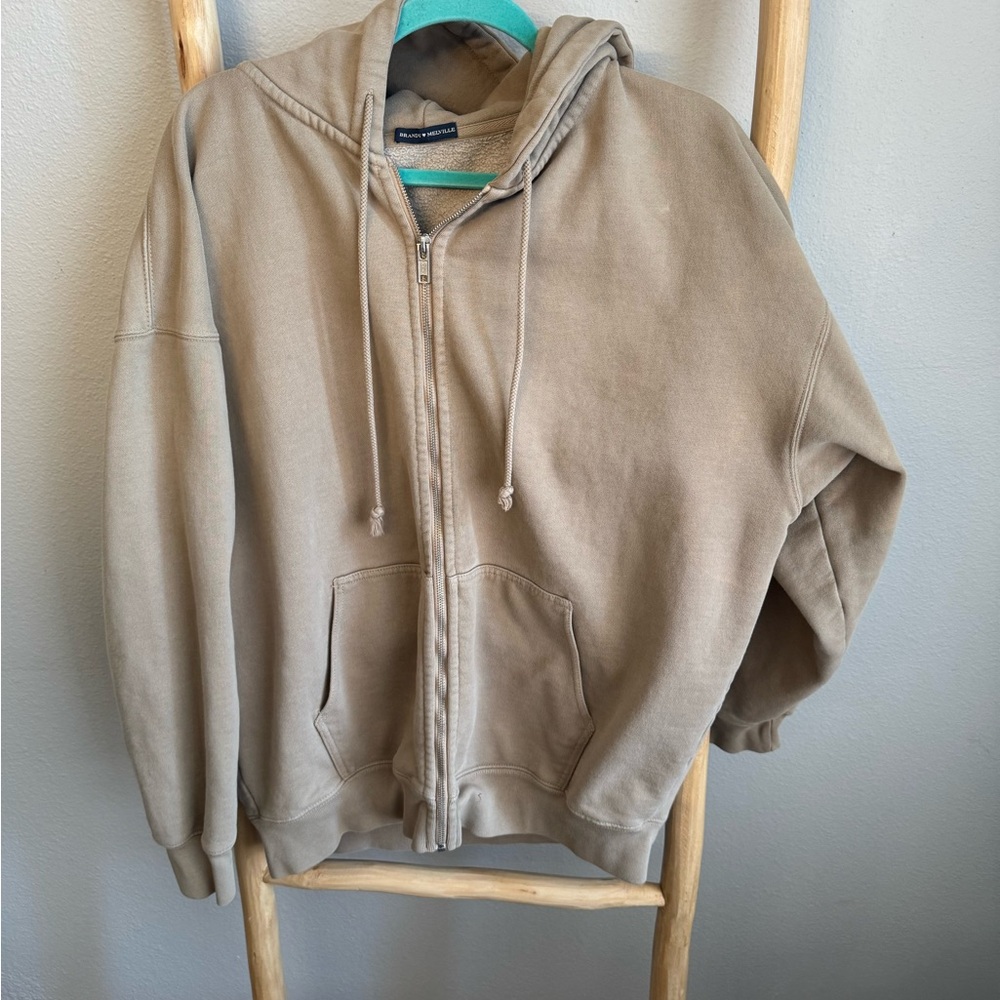 Brandy Melville Beige Zip-Up Hoodie
